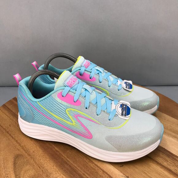 Skechers Go Run Elevate Running Shoes Girls 6.5‎ Blue Pink Lace Up Low Top - Picture 1 of 7